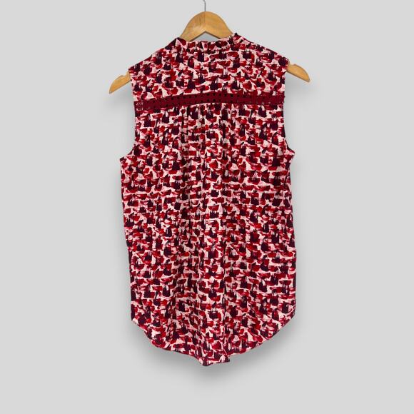 Kate Spade Sleeveless Silk Top Red Abstract Blouse Size S NWT - Picture 2 of 6